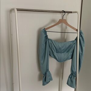 Zara Duck Blue Puff Sleeve Corset Top